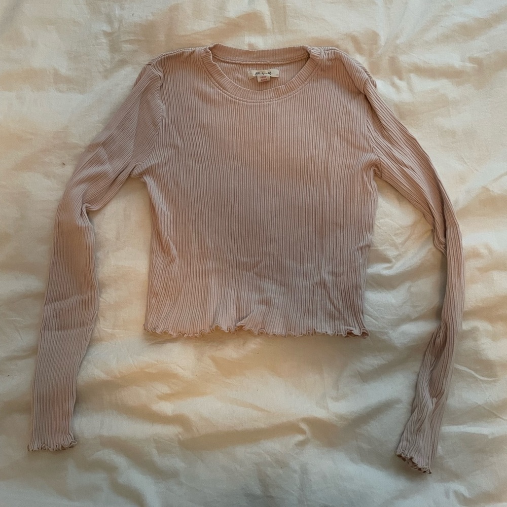 Madewell Blush Pink Lettuce Edge Long Sleeve Ribbed T-shirt